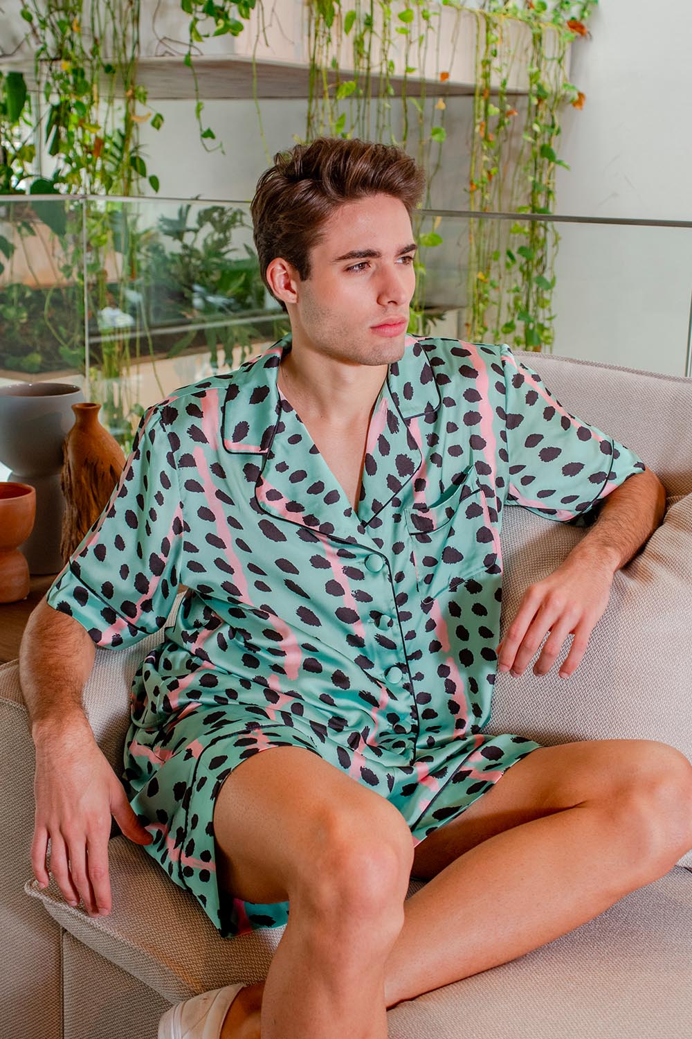 Pijama curto dots stripes verde