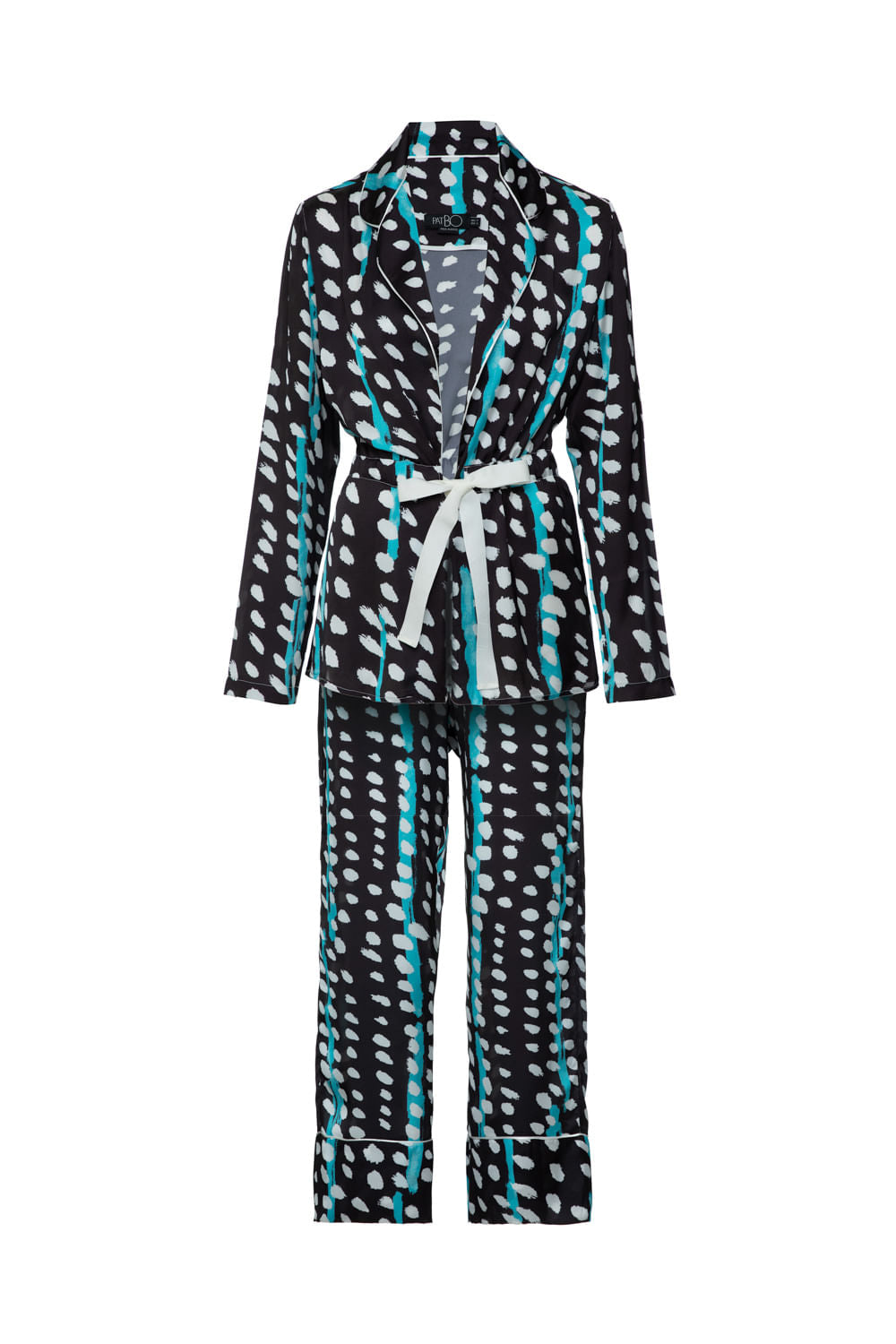 PIJAMA LONGO KIMONO DOTS STRIPES PRETO