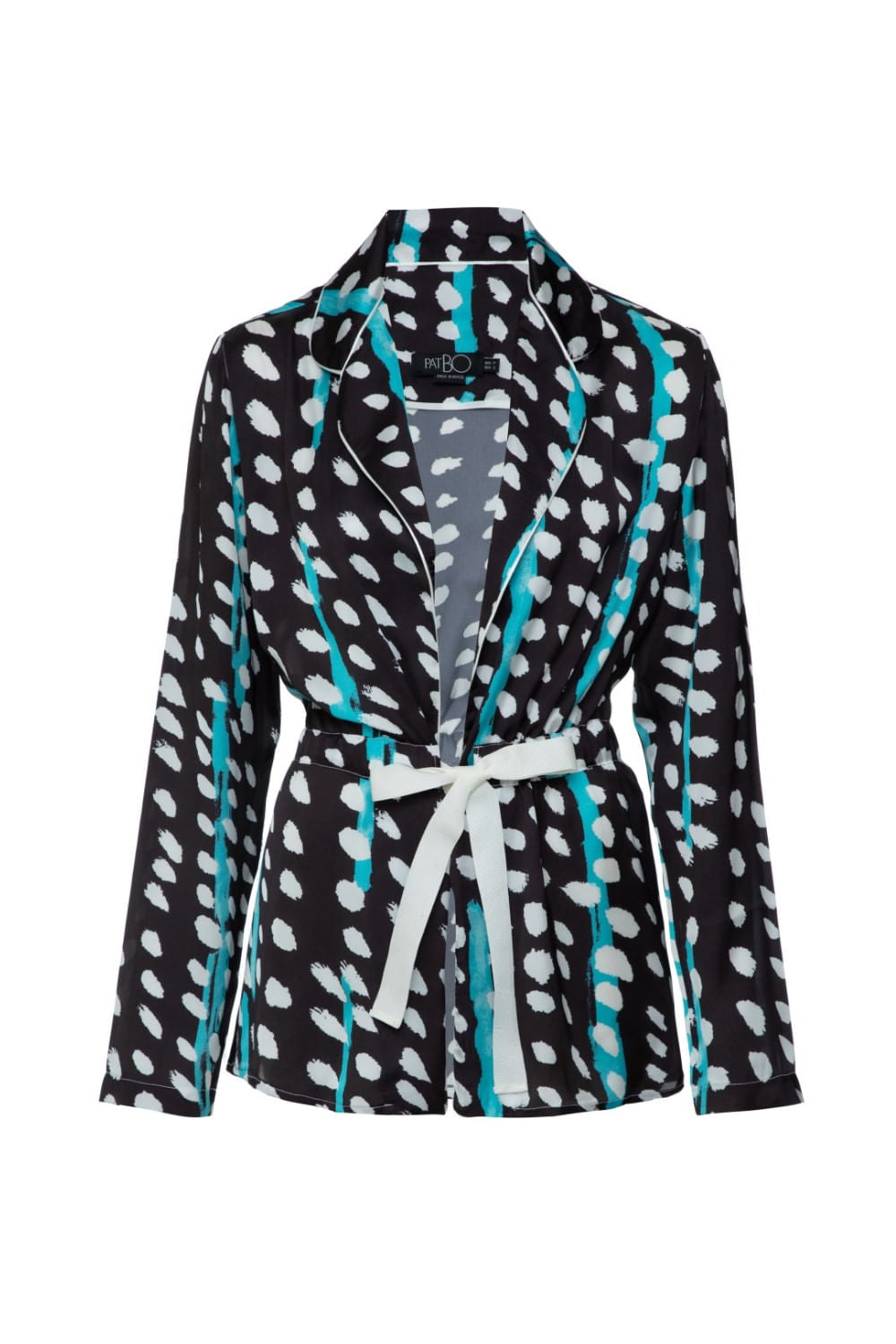 PIJAMA LONGO KIMONO DOTS STRIPES PRETO