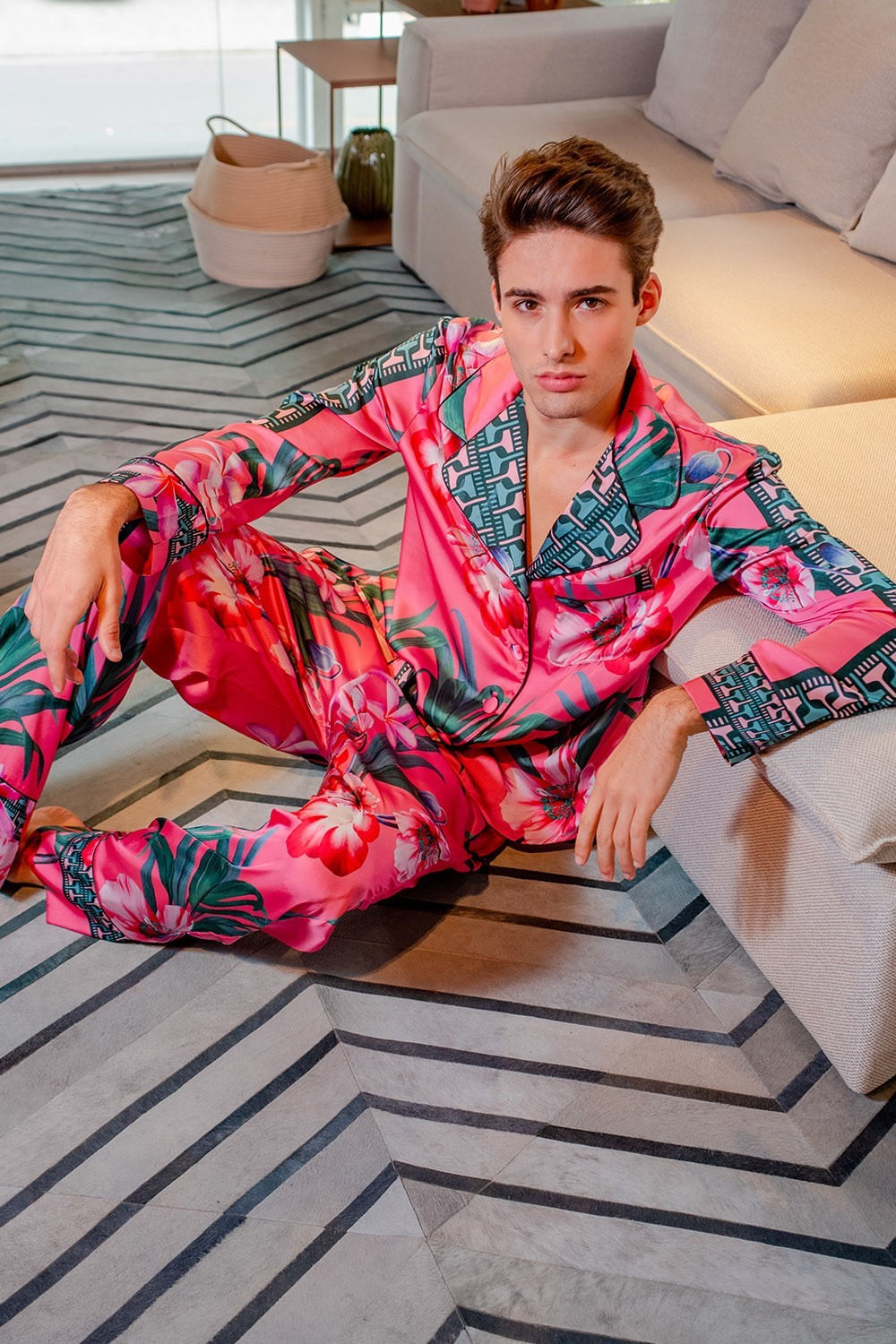 Pijama longo poppy flower pink