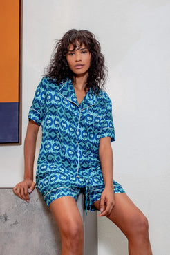 PIJAMA CURTO MARANTA AZUL