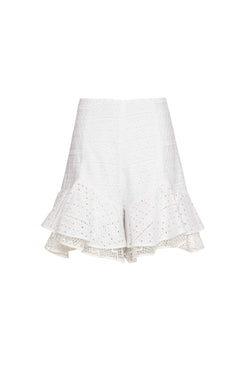 Short babado laise branco