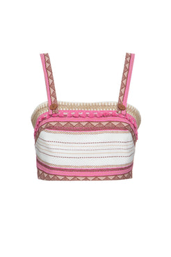 Top cropped rustic rosa com off white