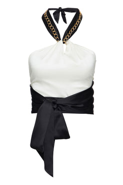 TOP CROPPED BICOLOR CORRENTE CETIM SLIP OFF WHITE