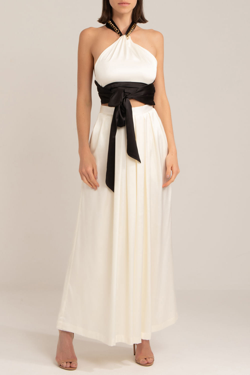 TOP CROPPED BICOLOR CORRENTE CETIM SLIP OFF WHITE