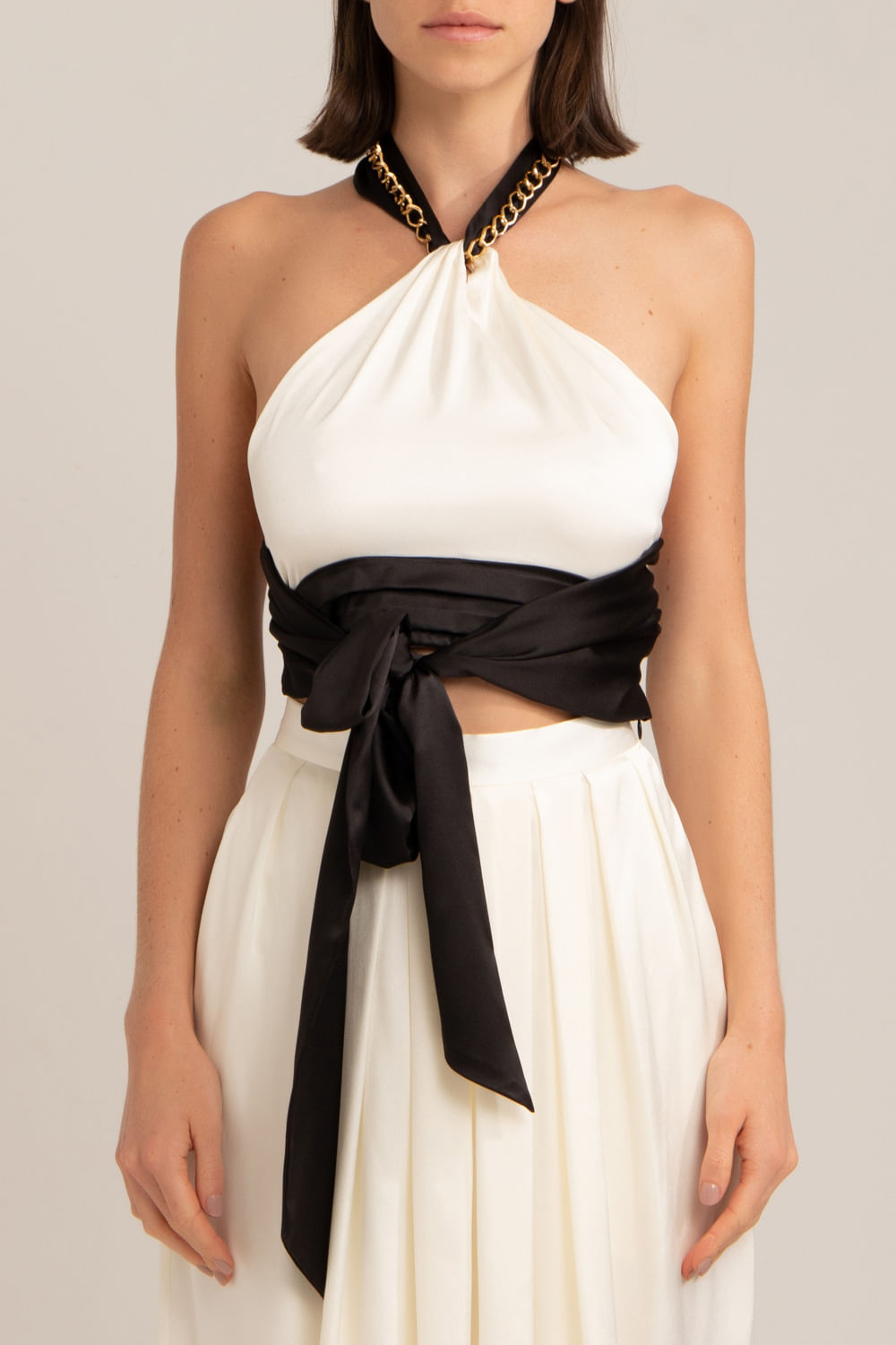 TOP CROPPED BICOLOR CORRENTE CETIM SLIP OFF WHITE