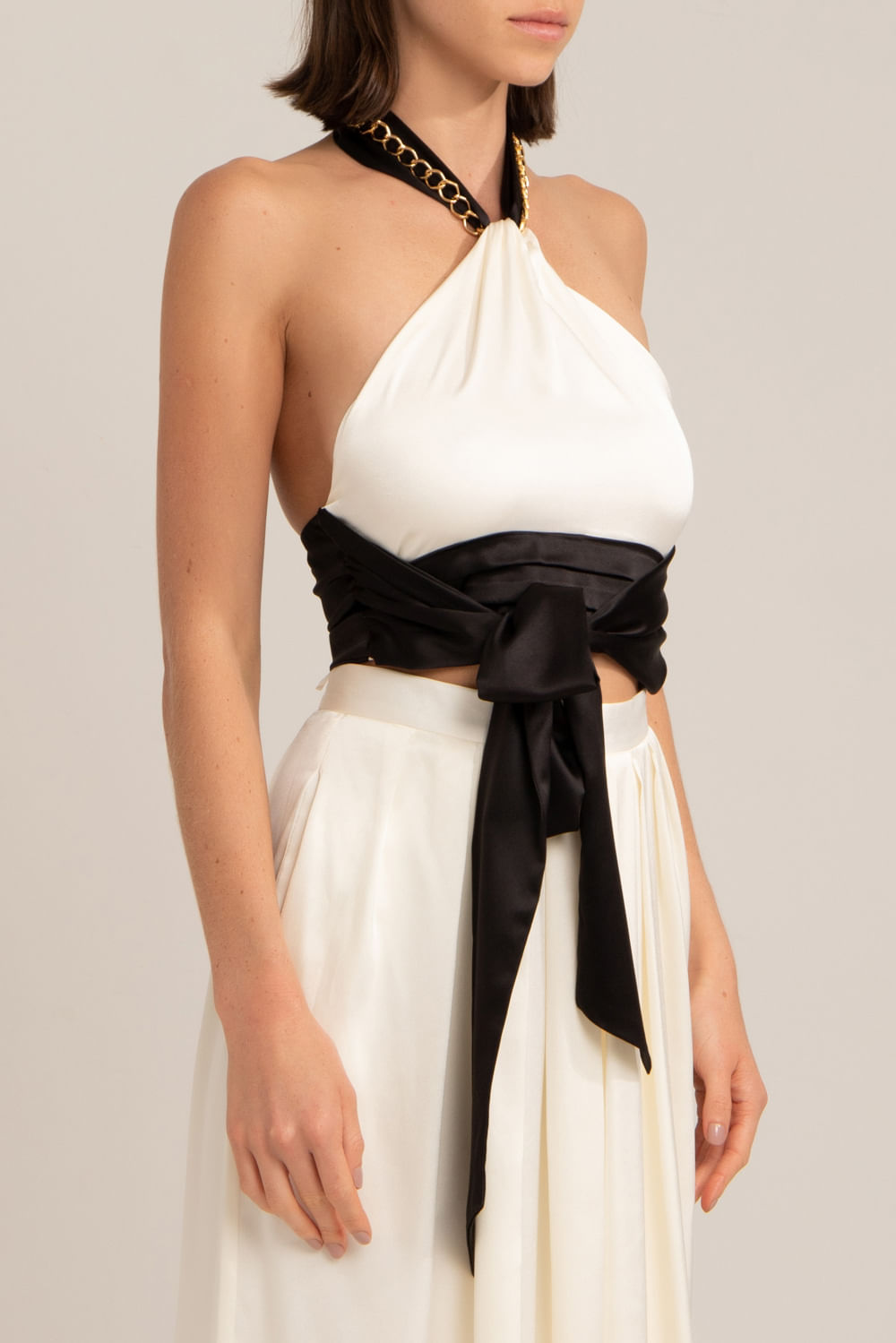 TOP CROPPED BICOLOR CORRENTE CETIM SLIP OFF WHITE