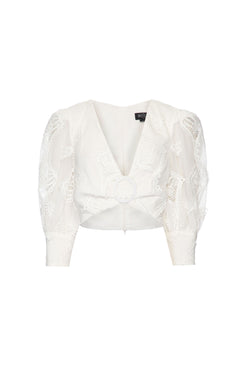 Top bordado corações off white