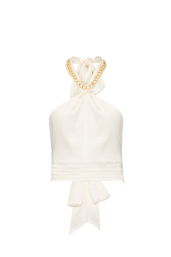 Top corrente cetim slip off white