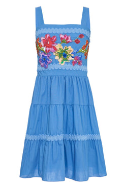 Vestido curto entremeio tricoline retrô azul escuro
