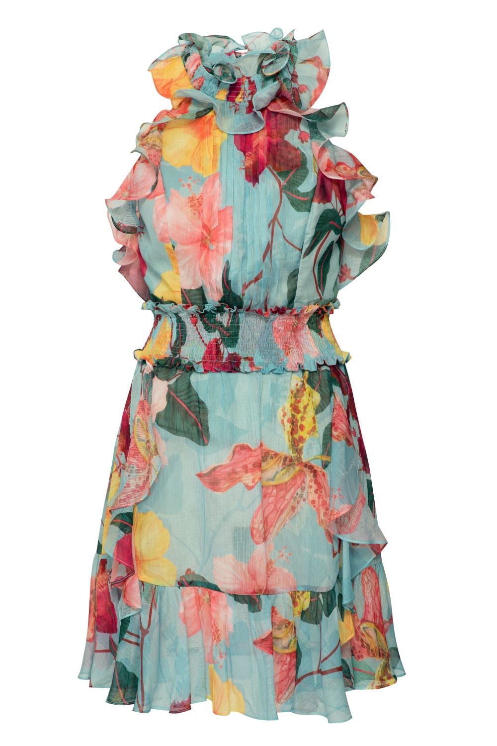 VESTIDO CURTO FRENTE ÚNICA HIBISCUS AZUL