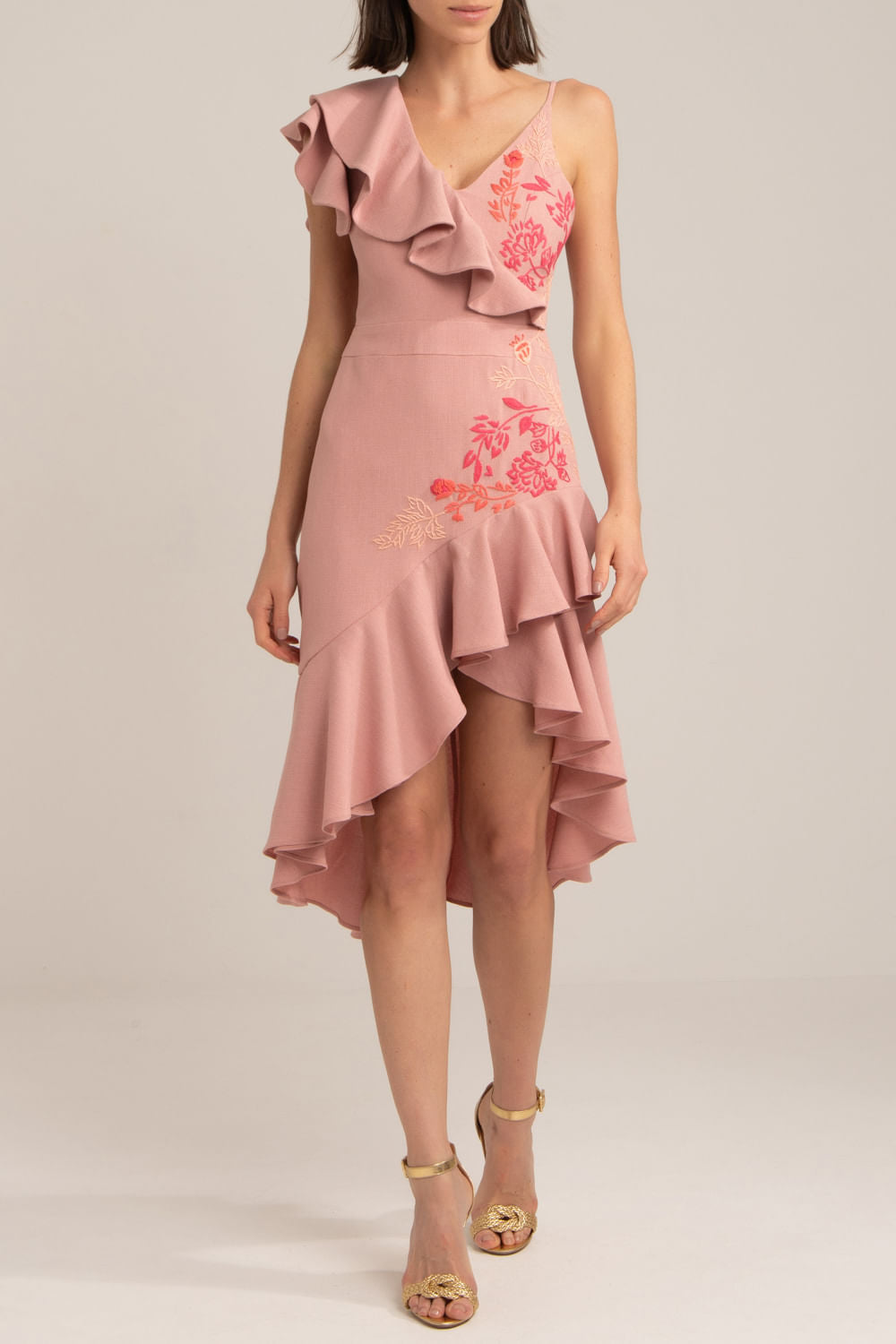 VESTIDO CURTO BABADO MINIMAL ROSA
