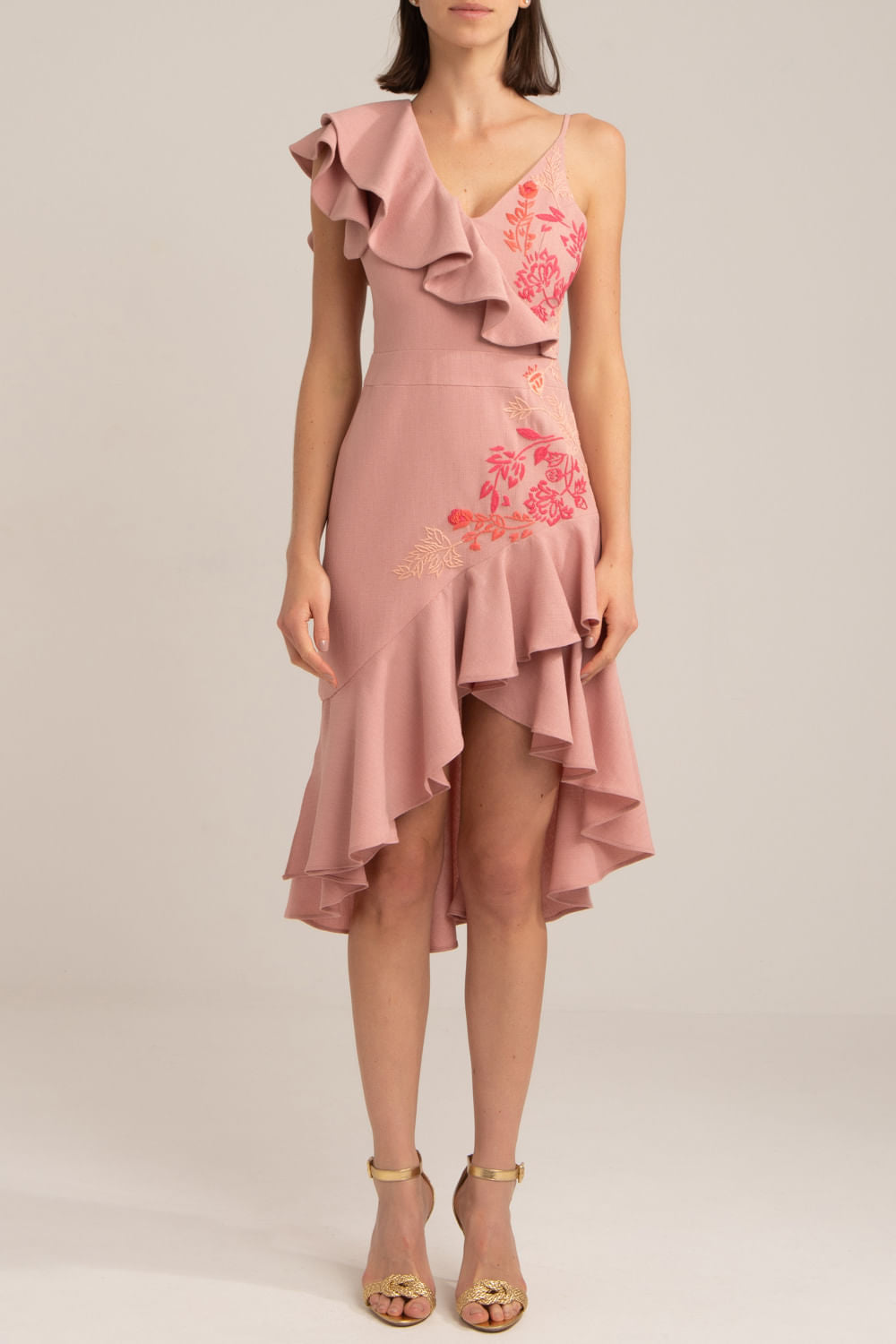 VESTIDO CURTO BABADO MINIMAL ROSA