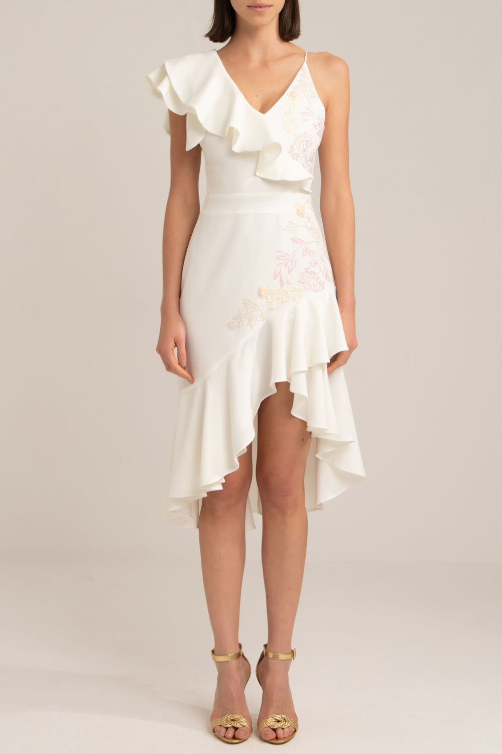 VESTIDO CURTO BABADO MINIMAL OFF WHITE