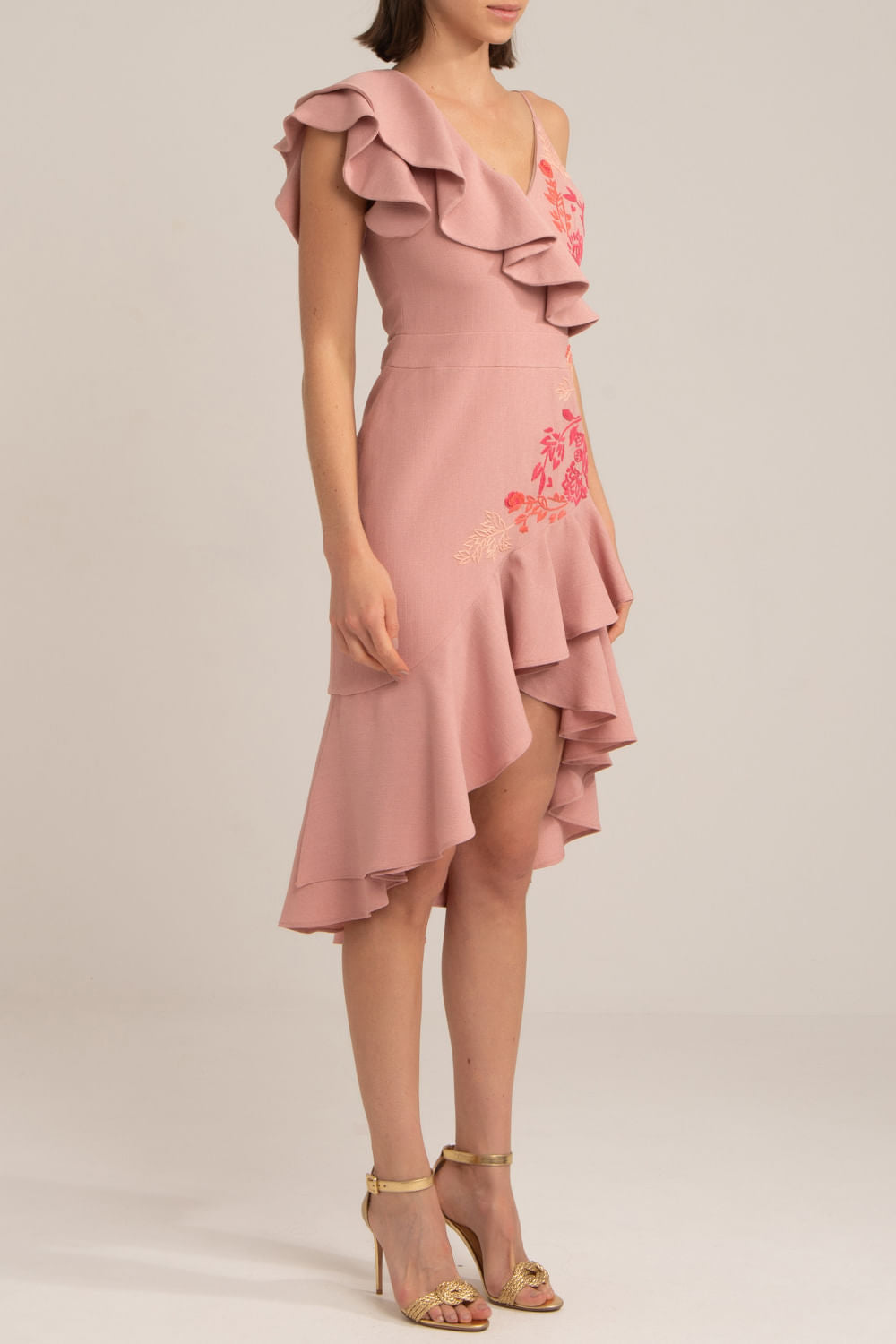 VESTIDO CURTO BABADO MINIMAL ROSA