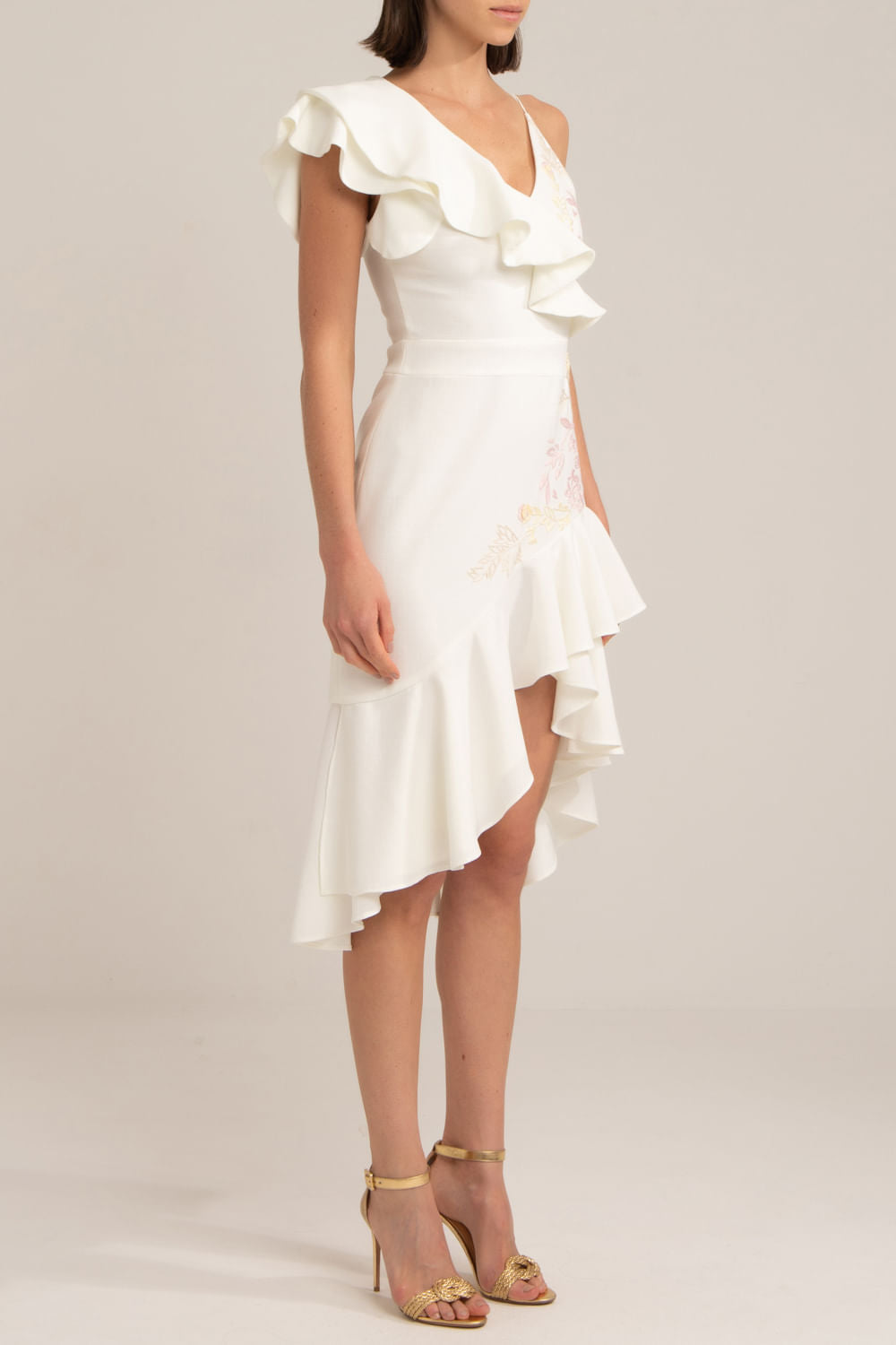 VESTIDO CURTO BABADO MINIMAL OFF WHITE