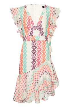 Vestido curto babado laise multicor