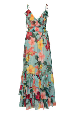 Vestido longo hibiscus azul