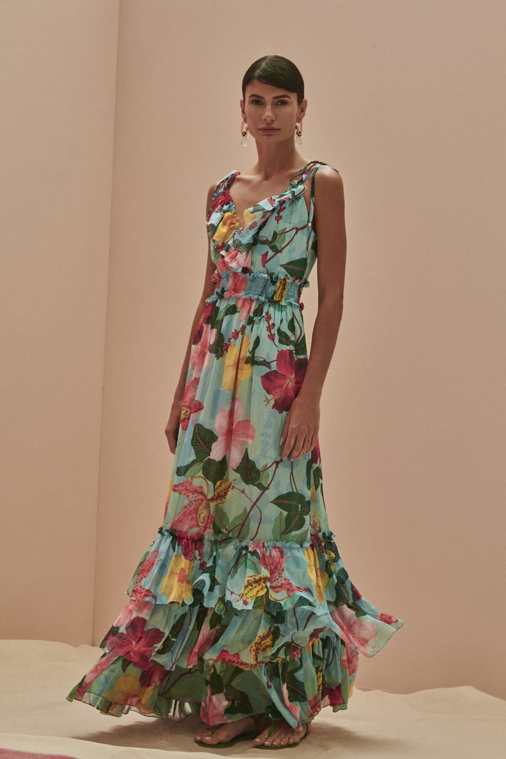 Vestido longo hibiscus azul