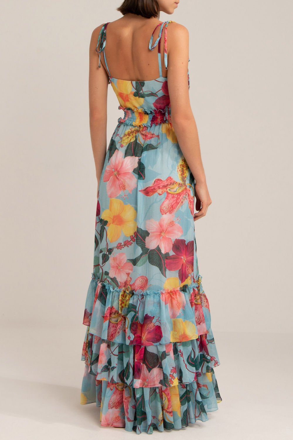 Vestido longo hibiscus azul
