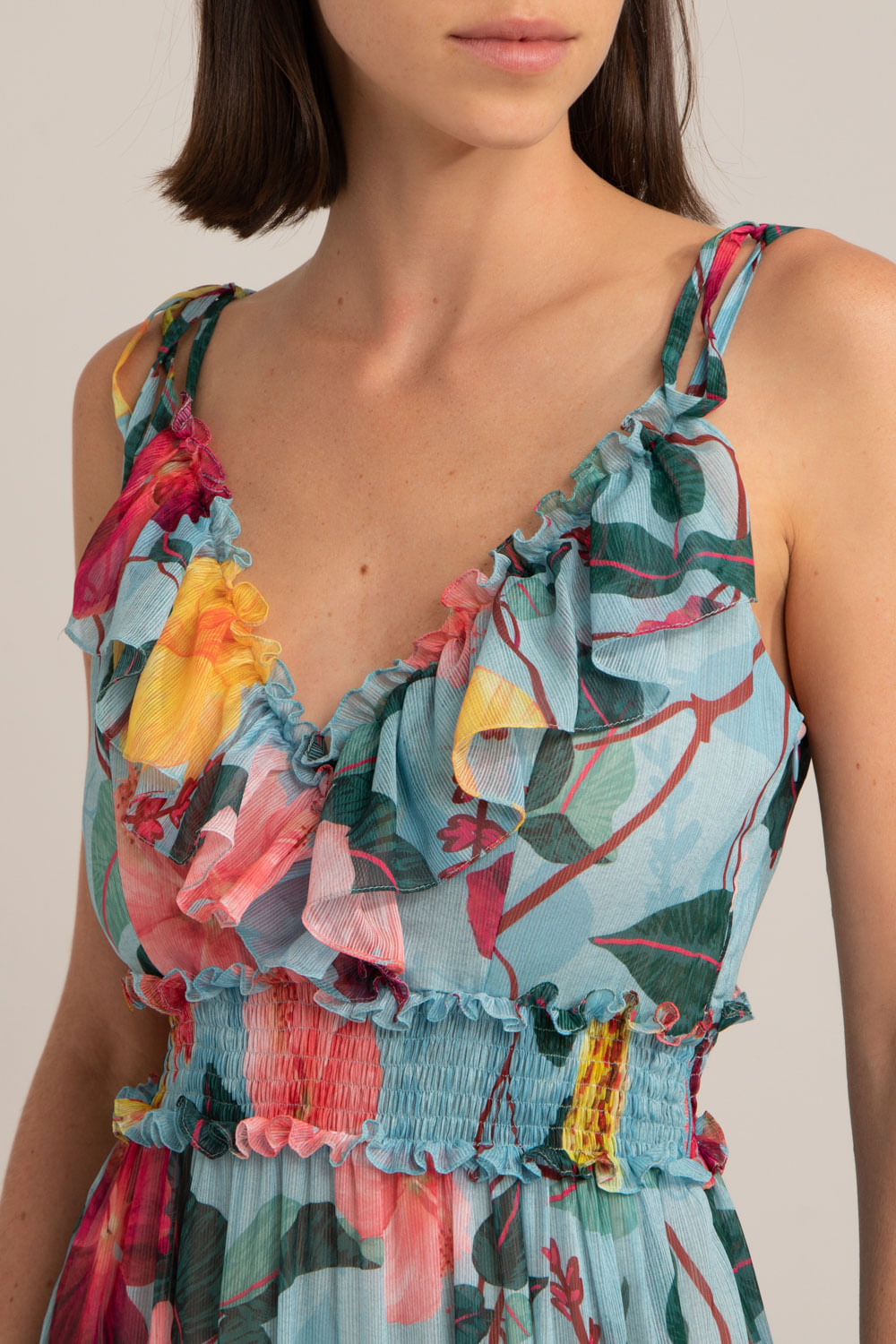 VESTIDO LONGO HIBISCUS AZUL