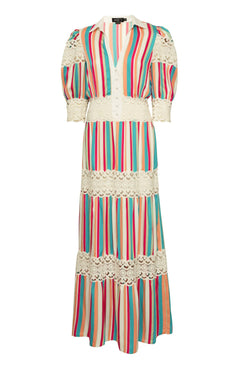 Vestido longo mangas pop stripes off white