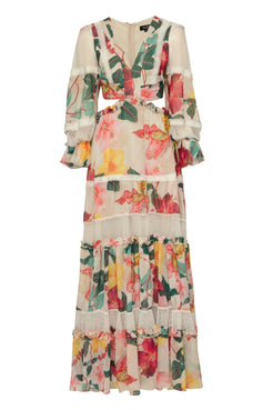 Vestido manga longa hibiscus off