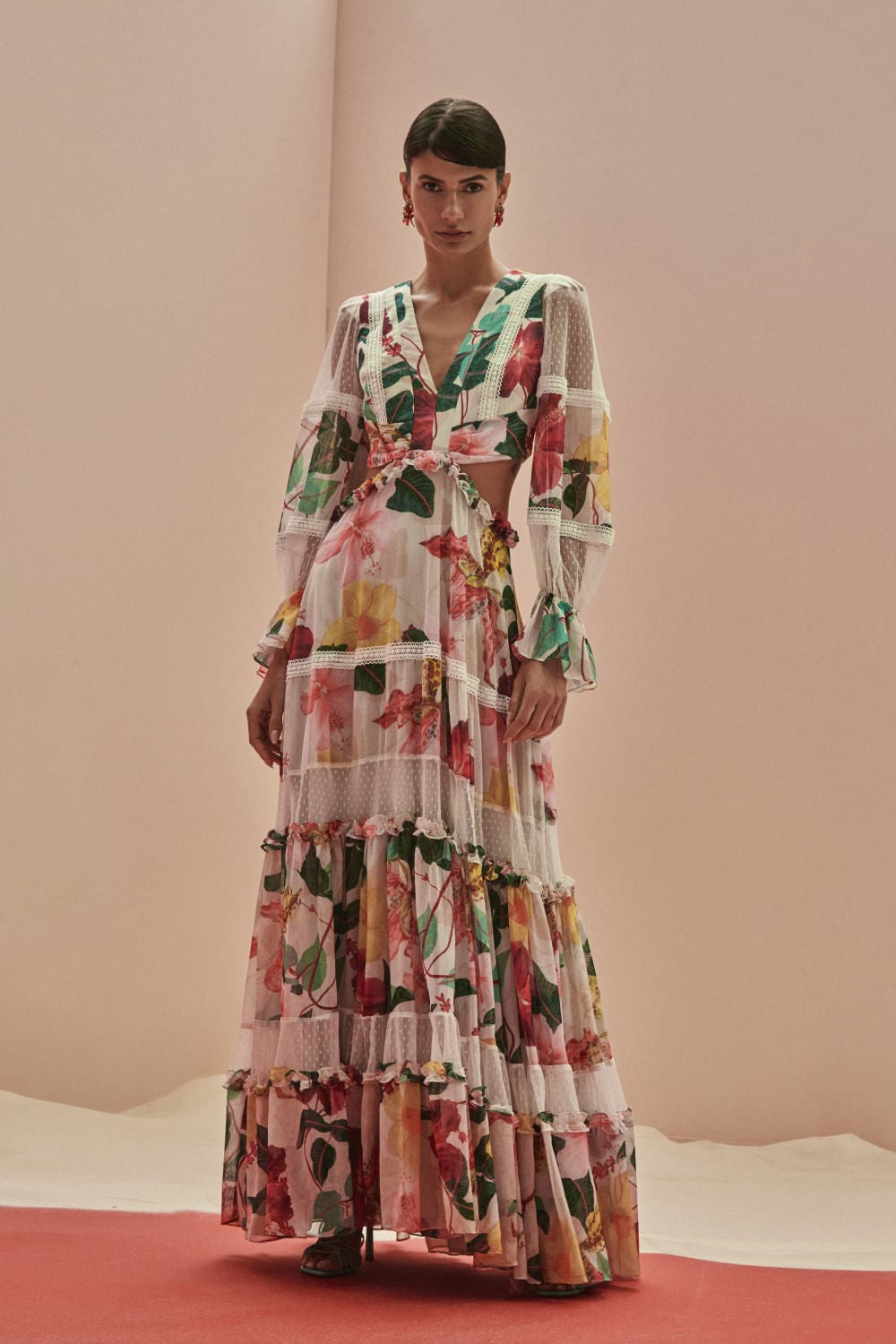 Vestido manga longa hibiscus off