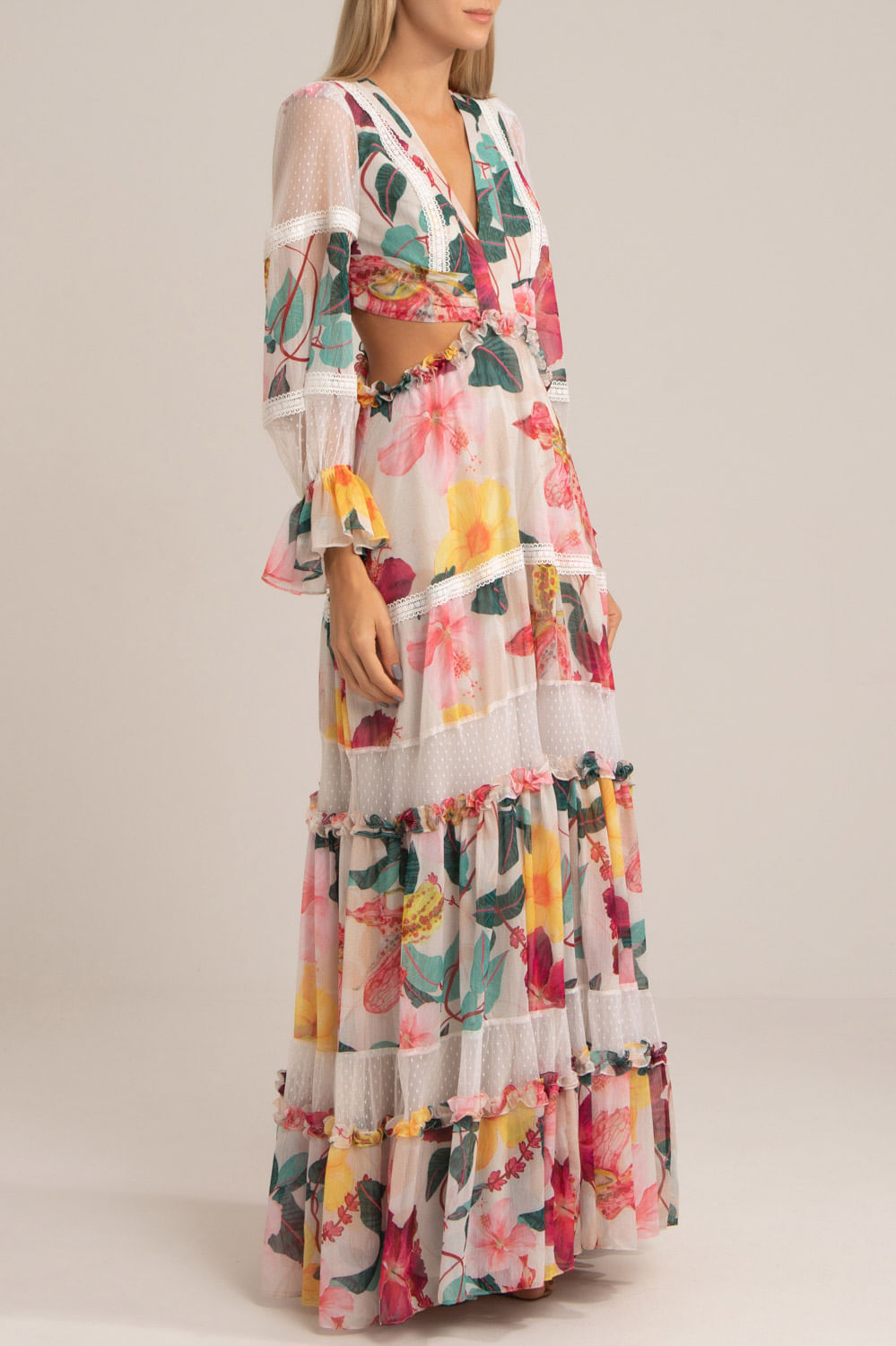 Vestido manga longa hibiscus off