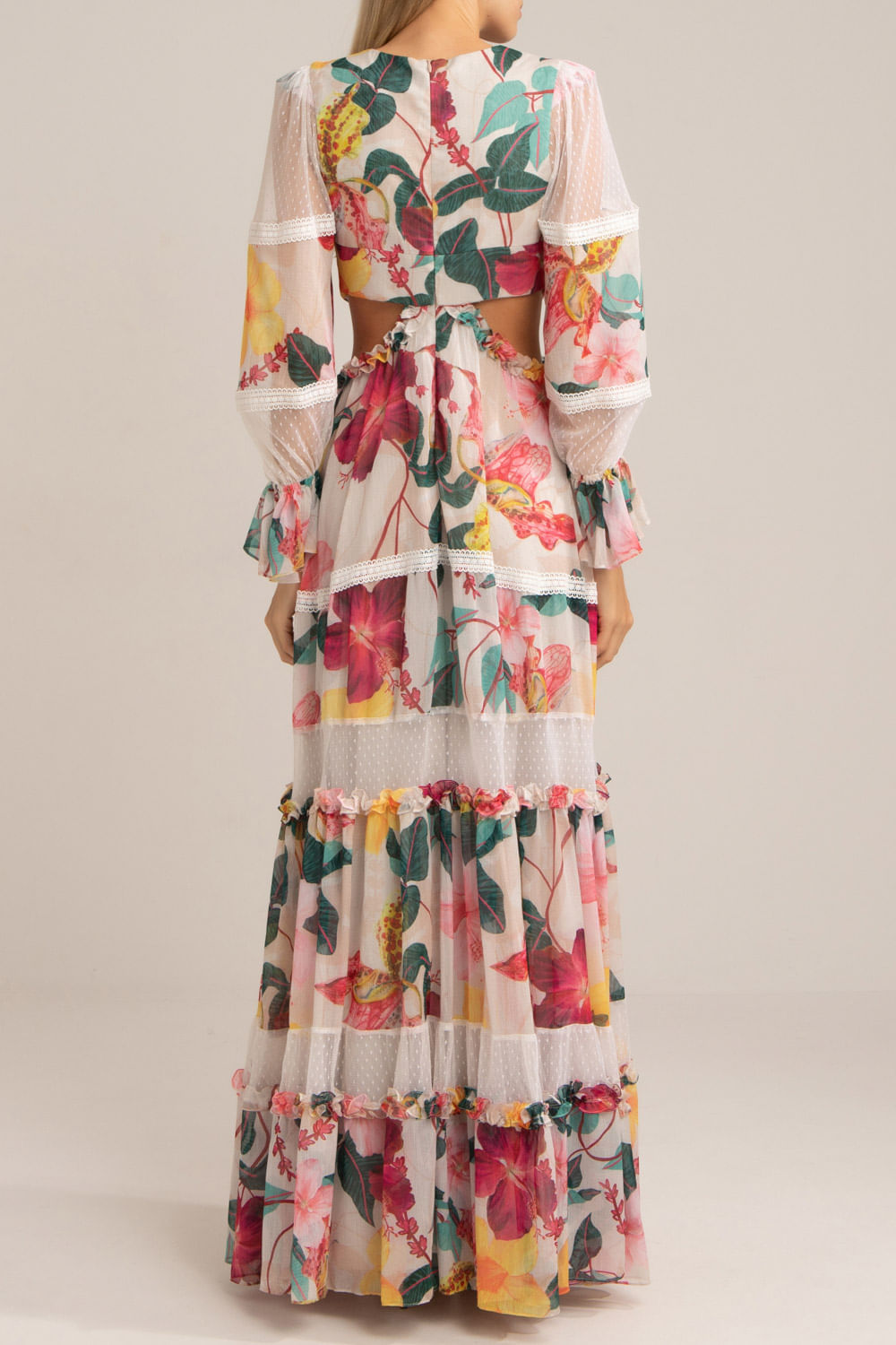 Vestido manga longa hibiscus off