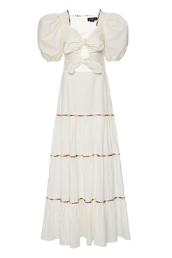 VESTIDO ENTREMEIO BOLINHA TRICOLINE RETRÔ OFF WHITE
