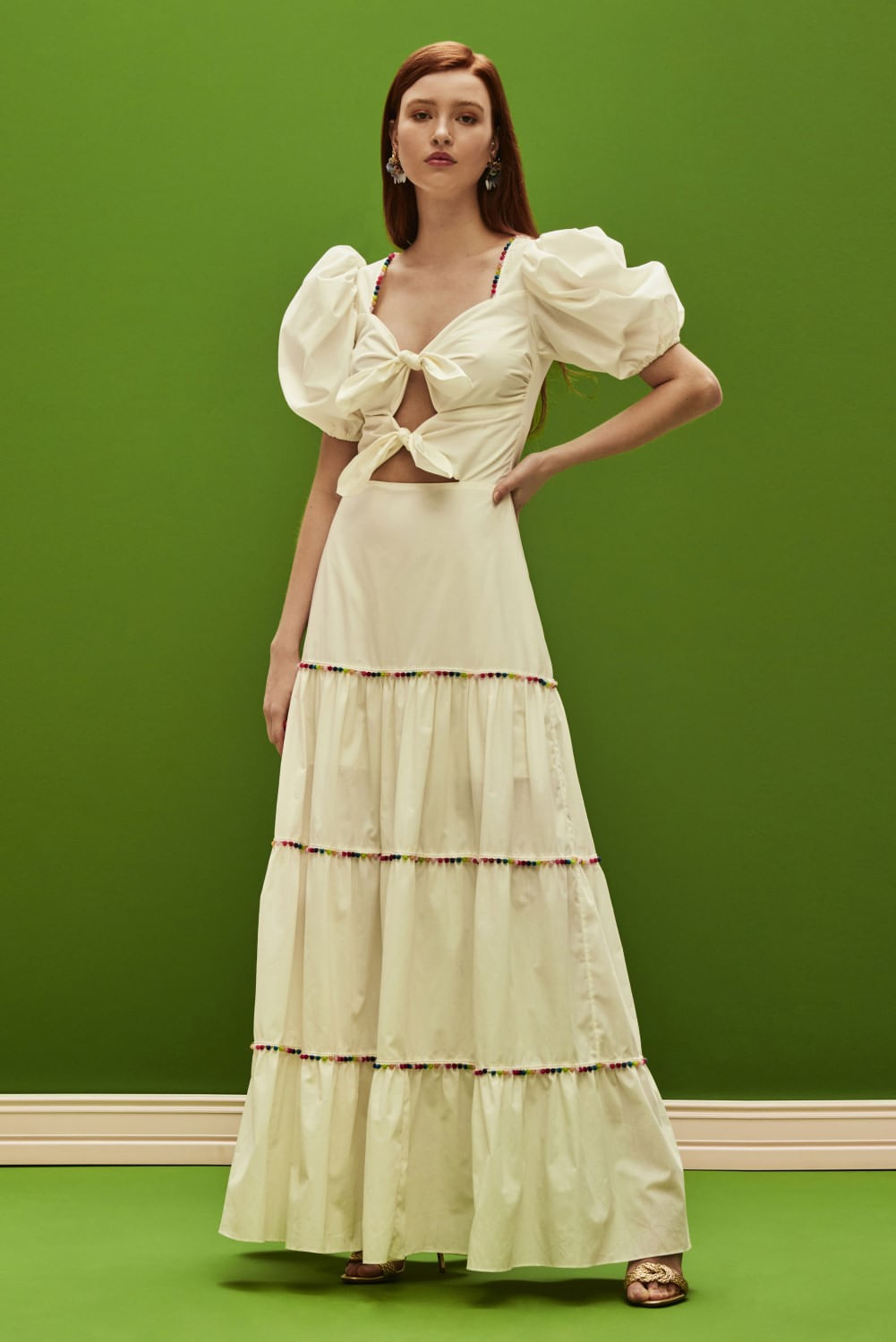 VESTIDO ENTREMEIO BOLINHA TRICOLINE RETRÔ OFF WHITE