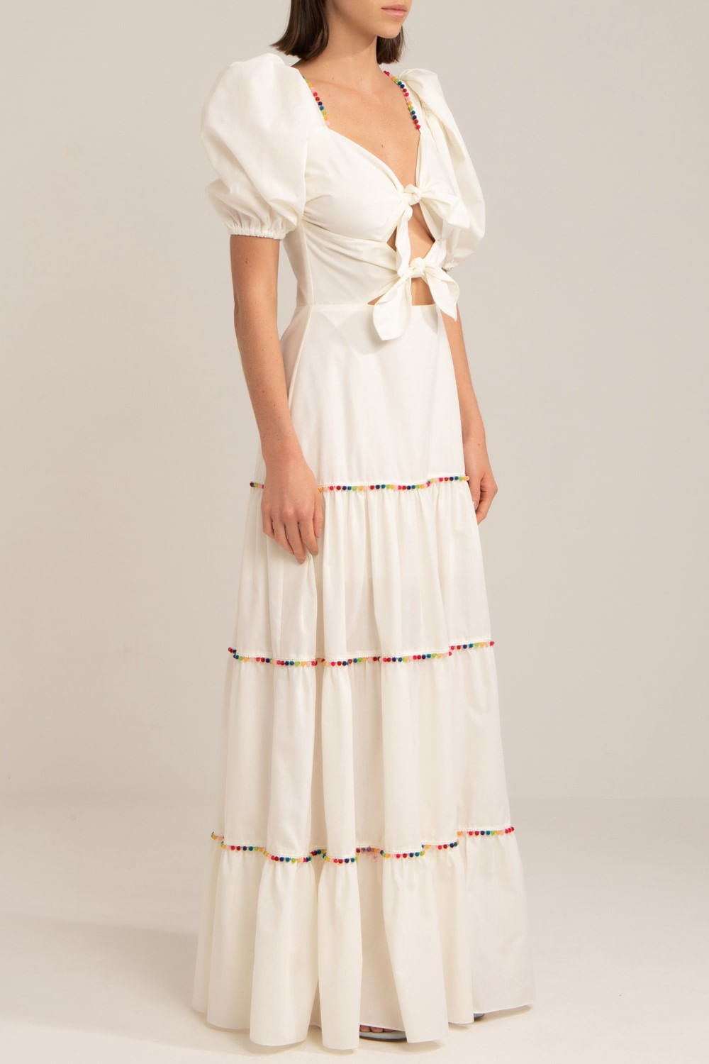 VESTIDO ENTREMEIO BOLINHA TRICOLINE RETRÔ OFF WHITE