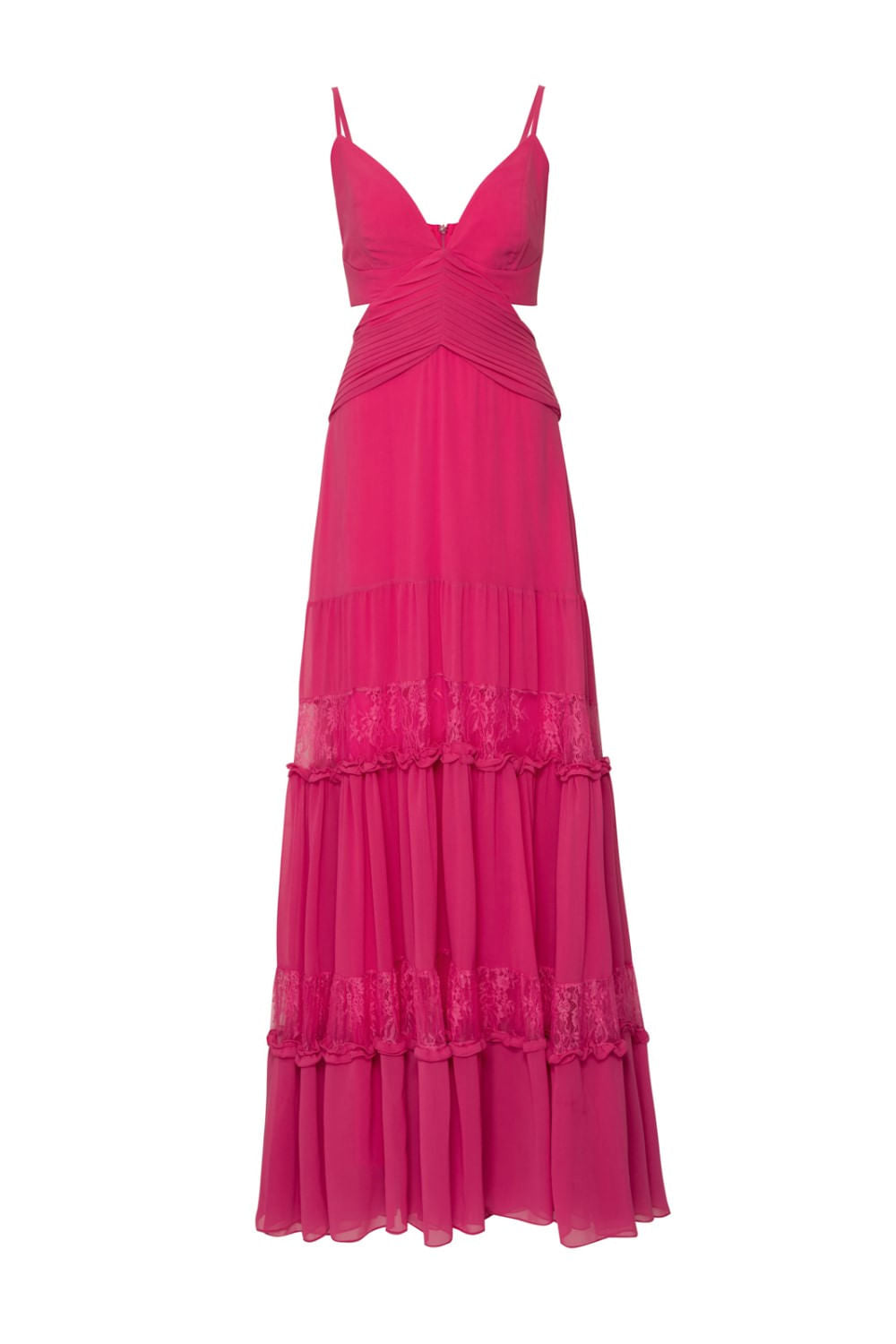 VESTIDO LONGO PREGAS CHIFFON BLOOMING PINK