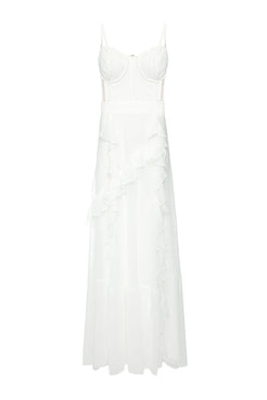 VESTIDO LONGO CORSET CHIFFON BLOOMING OFF WHITE