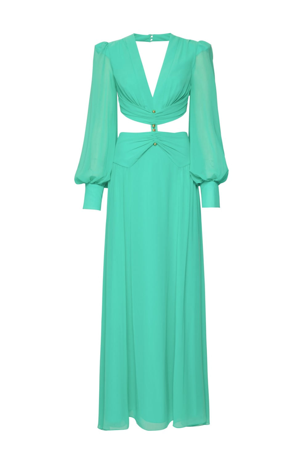VESTIDO LONGO FERRAGEM CHIFFON BLOOMING AZUL