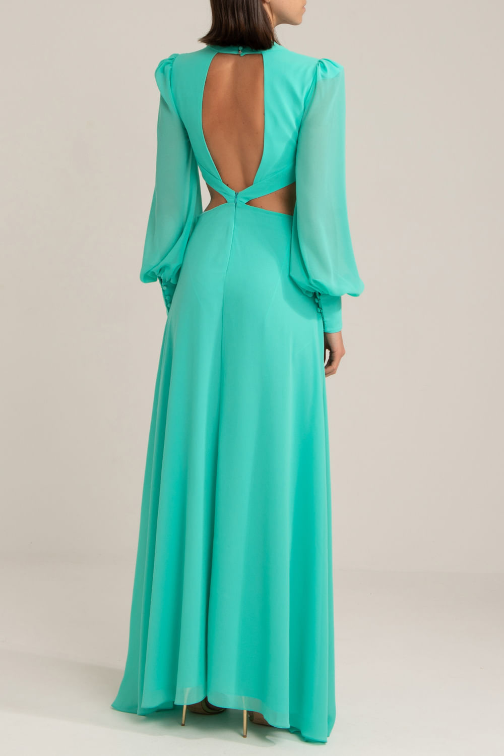 VESTIDO LONGO FERRAGEM CHIFFON BLOOMING AZUL