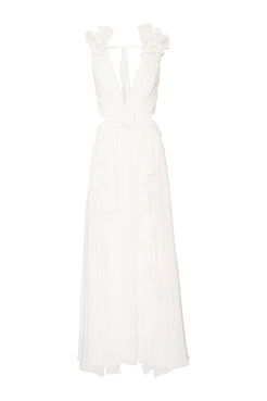 VESTIDO LONGO FERRAGEM CHIFFON BLOOMING OFF WHITE