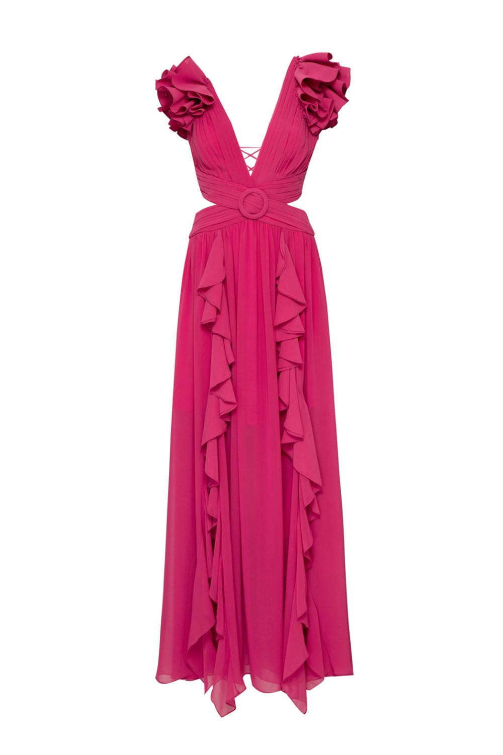 Vestido longo ferragem chiffon blooming pink