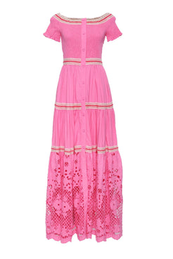 Vestido longo laise barrada pink