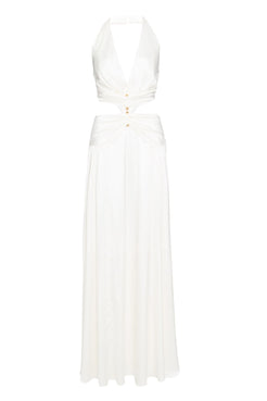 Vestido longo ferragens cetim slip off white