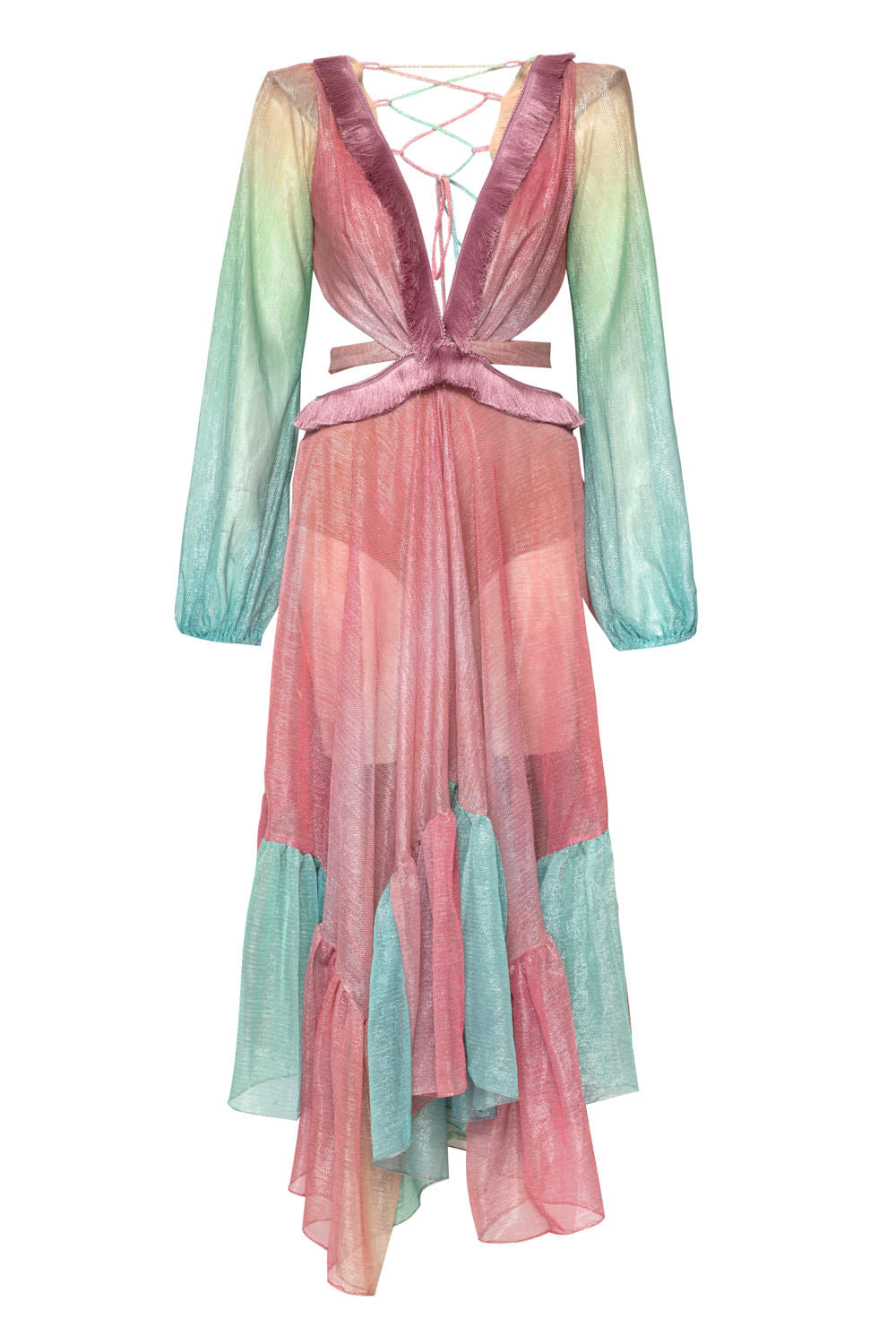 VESTIDO LONGO ASSIMÉTRICO CANDY UNICORN CORAL