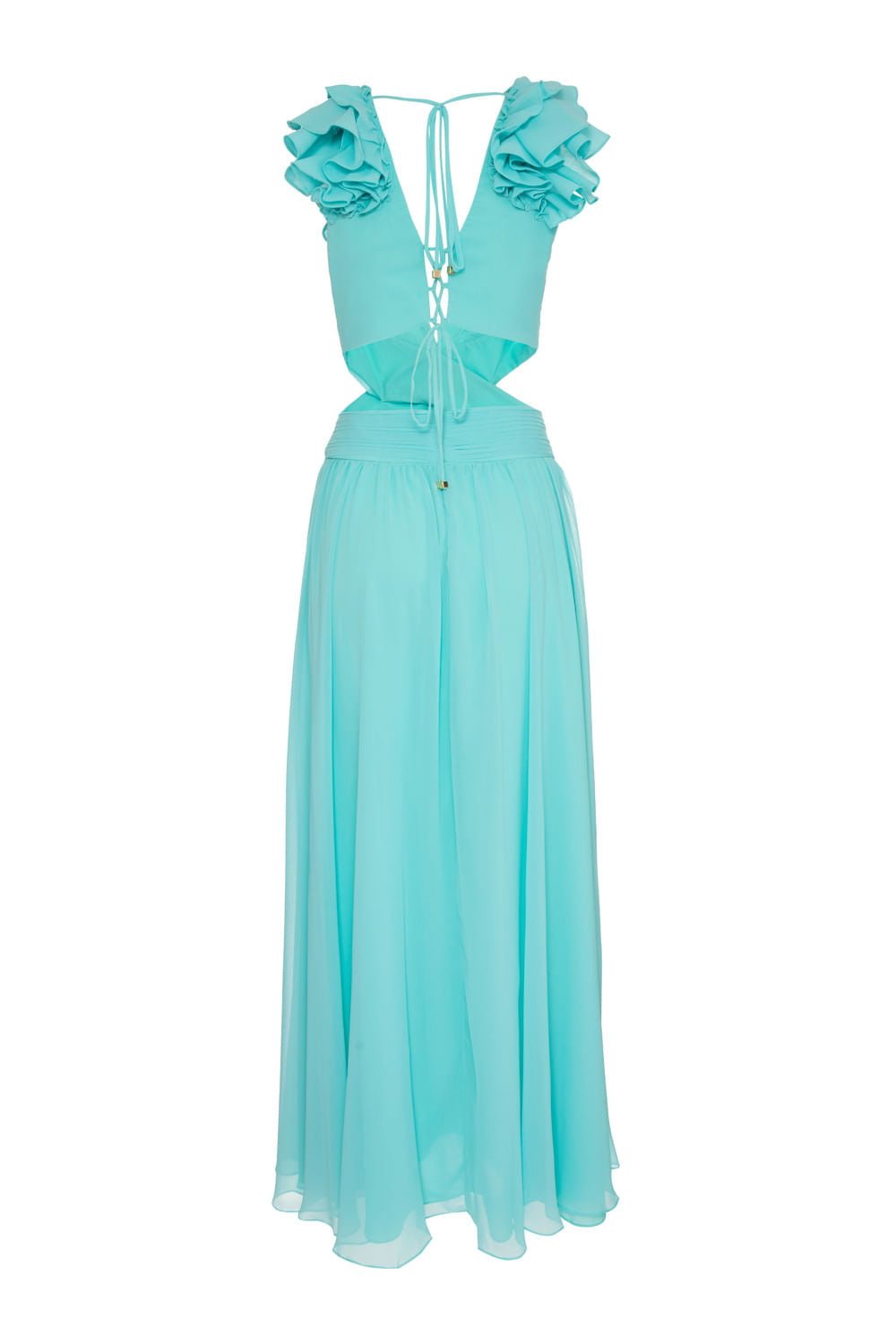 VESTIDO LONGO ALÇA BABADO TIFFANY