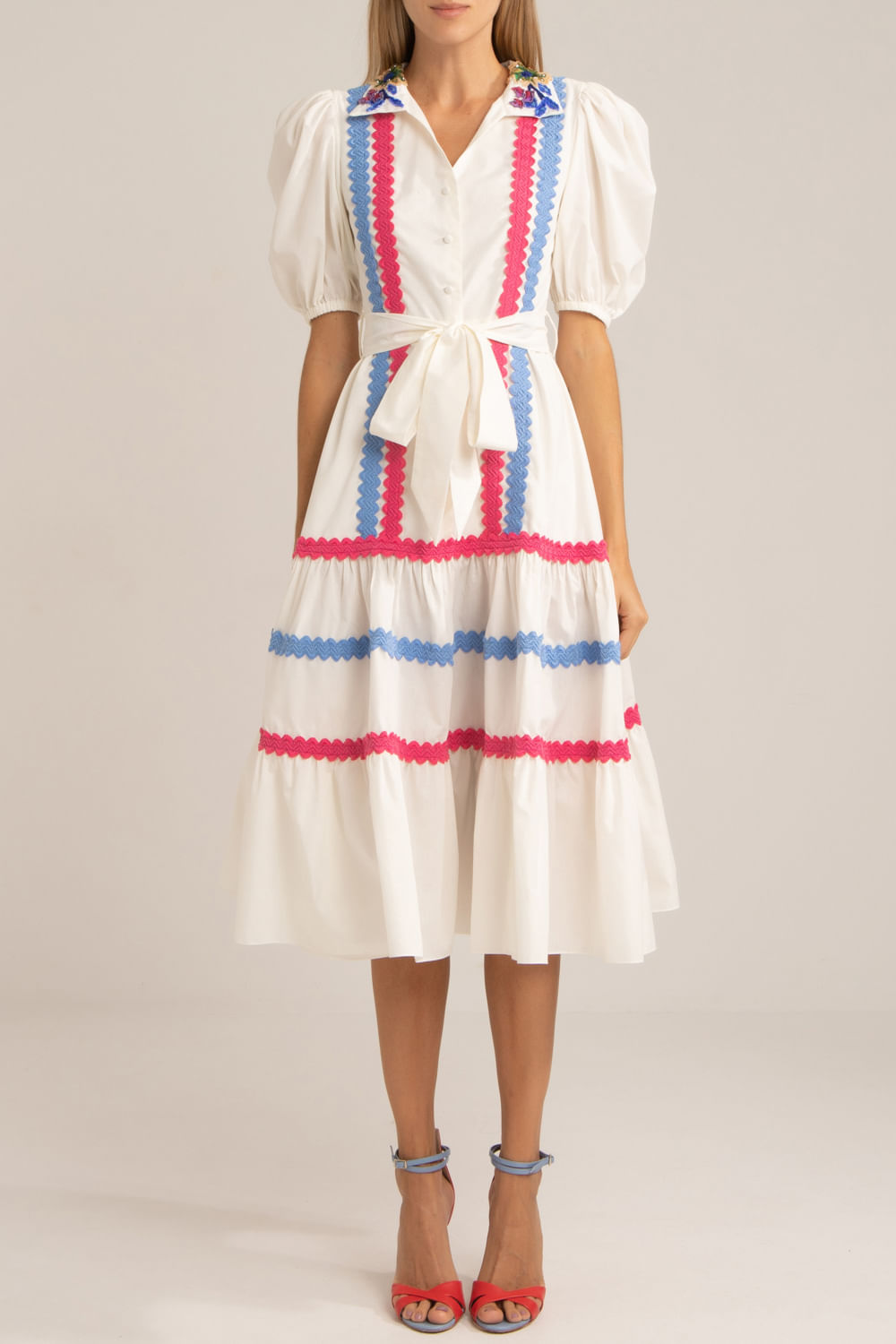 VESTIDO MÍDI LAÇO TRICOLINE RETRÔ OFF WHITE