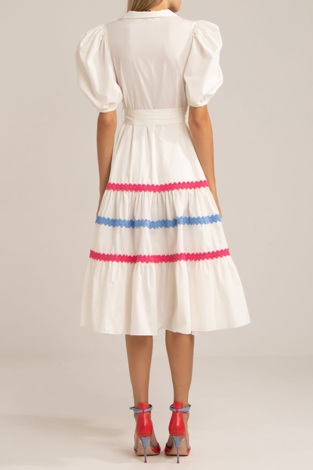 VESTIDO MÍDI LAÇO TRICOLINE RETRÔ OFF WHITE