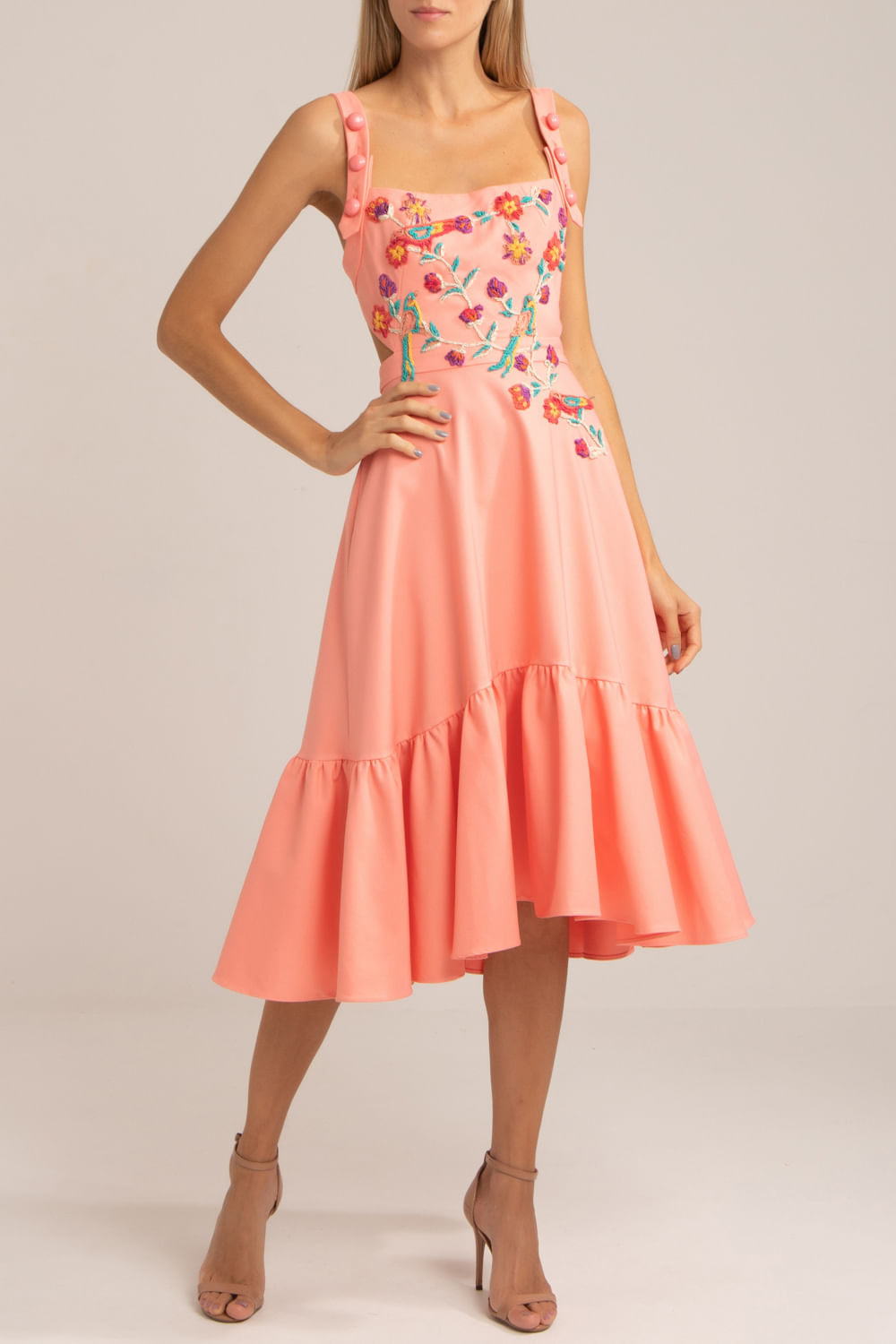 Vestido bordado eletric rosa