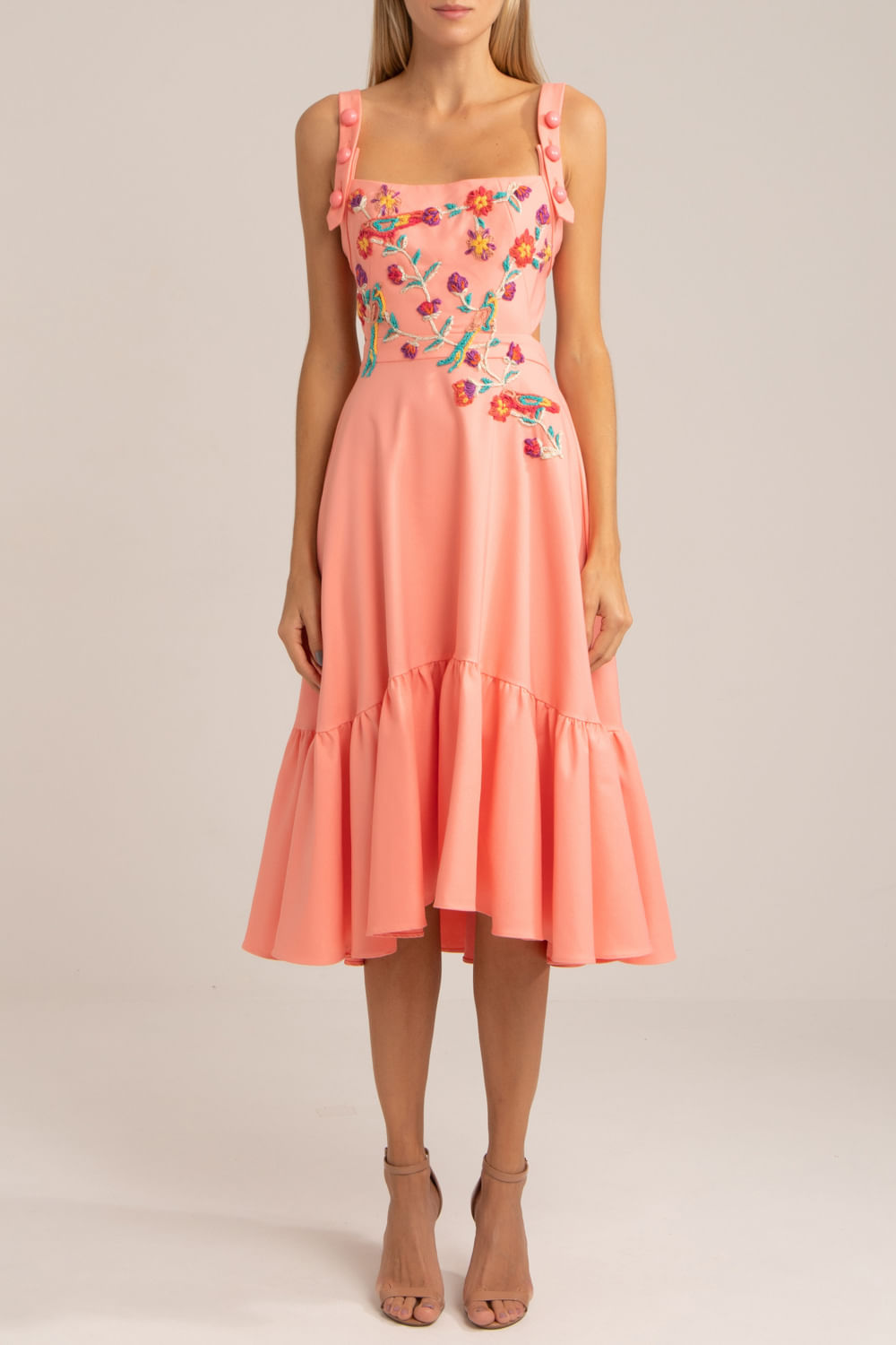 Vestido bordado eletric rosa