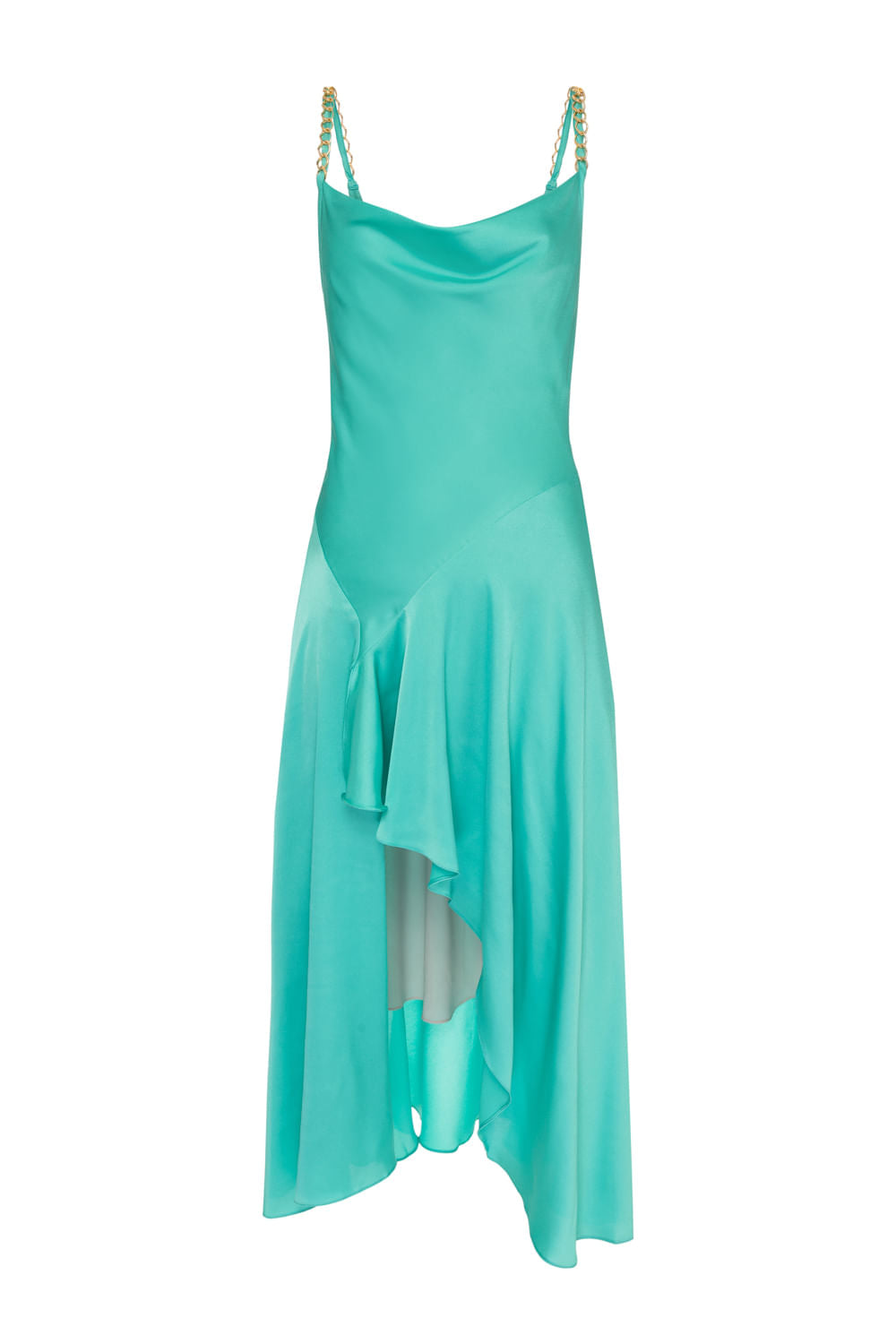 VESTIDO MÍDI ASSIMÉTRICO CETIM SLIP AZUL