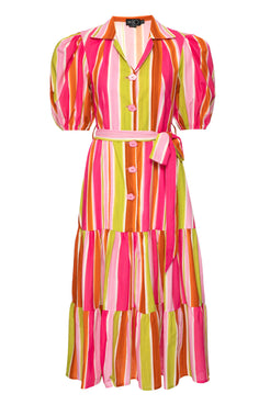 Vestido mÃdi faixa artsy listrado pink