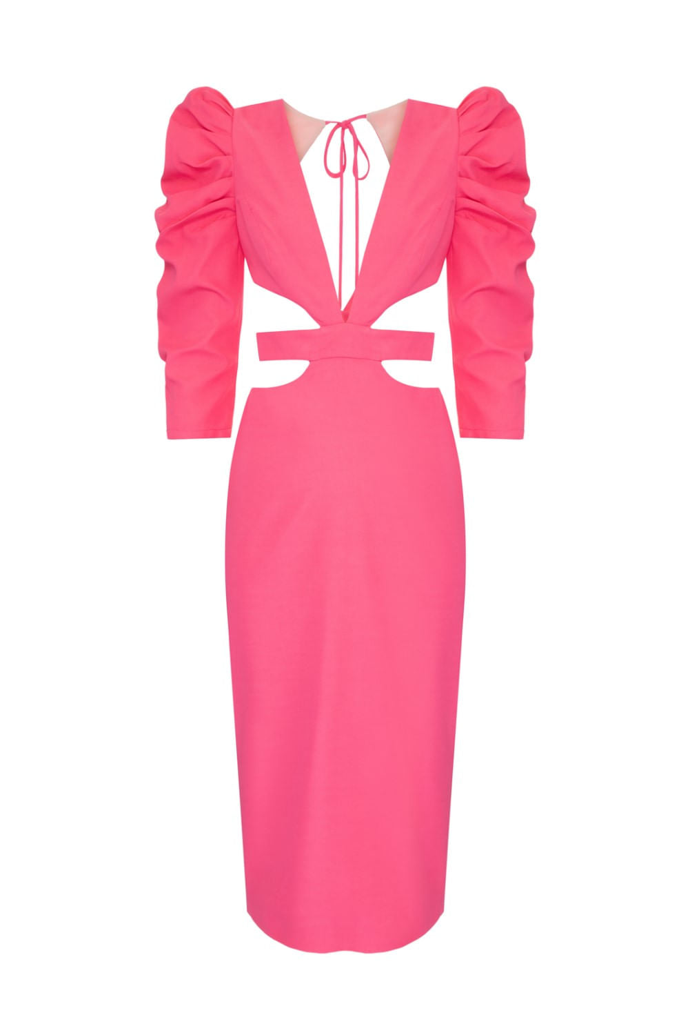 VESTIDO MÍDI RECORTES DISCO ROSA